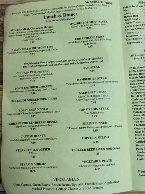 Old Town Cafe - Sand Springs, OK menu_pic