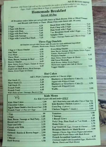 Old Town Cafe - Sand Springs, OK menu_pic