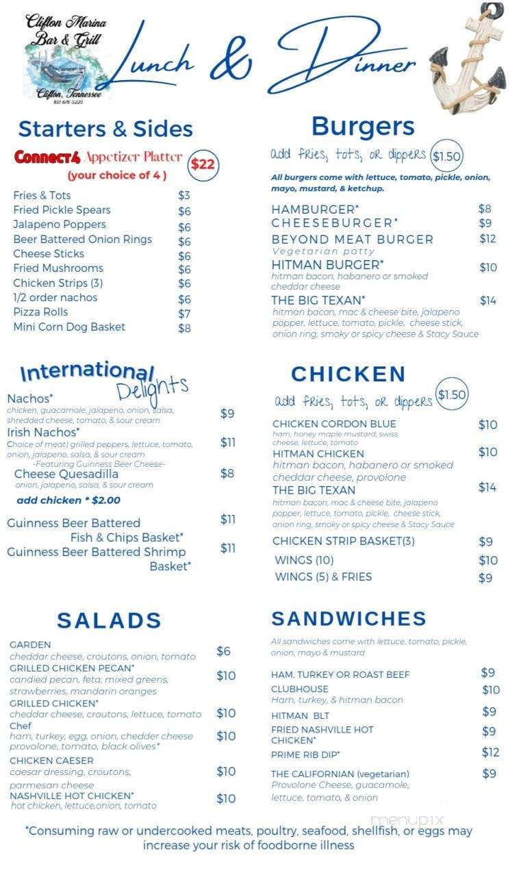 Clifton Marina - Clifton, TN menu_pic
