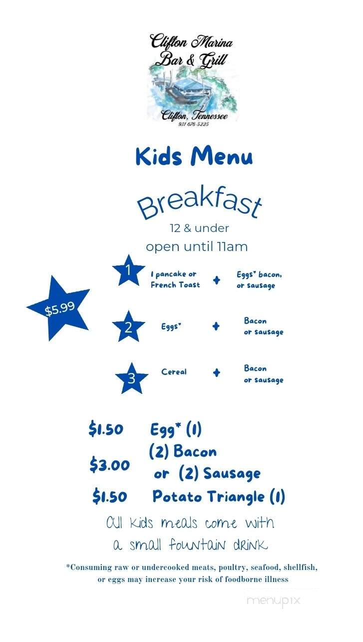 Clifton Marina - Clifton, TN menu_pic