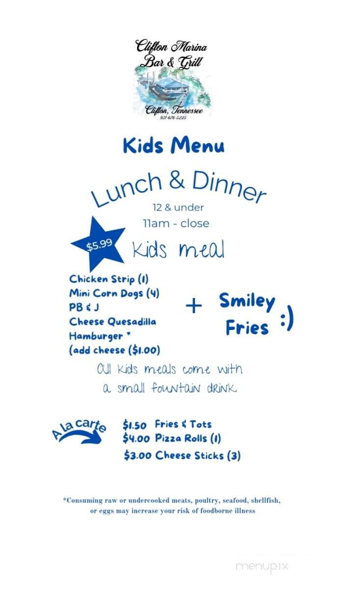 Clifton Marina - Clifton, TN menu_pic