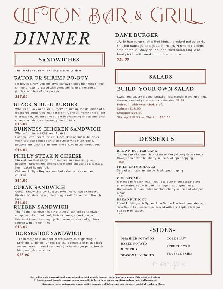 Clifton Marina - Clifton, TN menu_pic