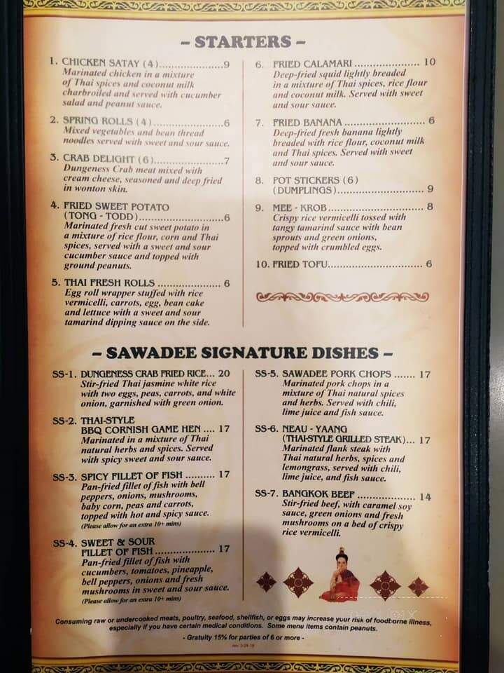 Sawadee Thai Cuisine - Sequim, WA menu_pic