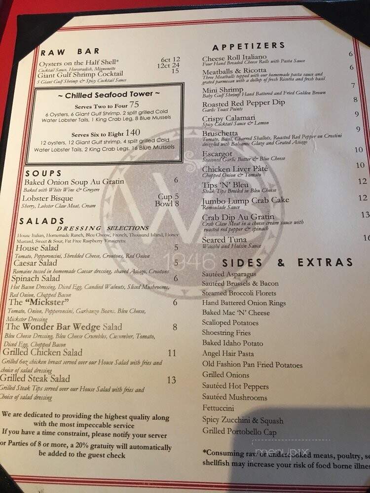 Wonder Bar - Clarksburg, WV menu_pic