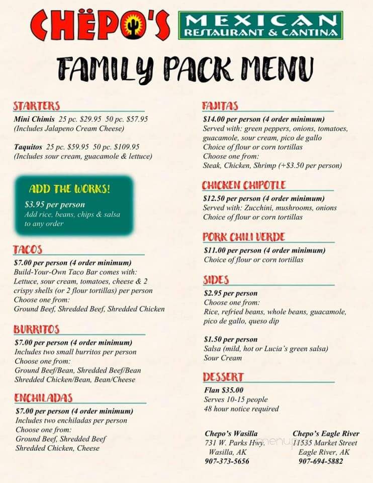 Chepo's Mexican Restaurant - Eagle River, AK menu_pic