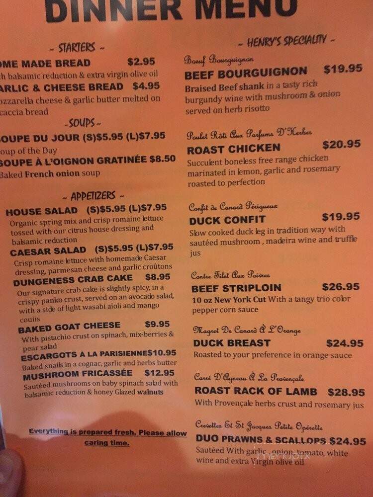 Henry's Kitchen Pasta & Grill - Port Moody, BC menu_pic