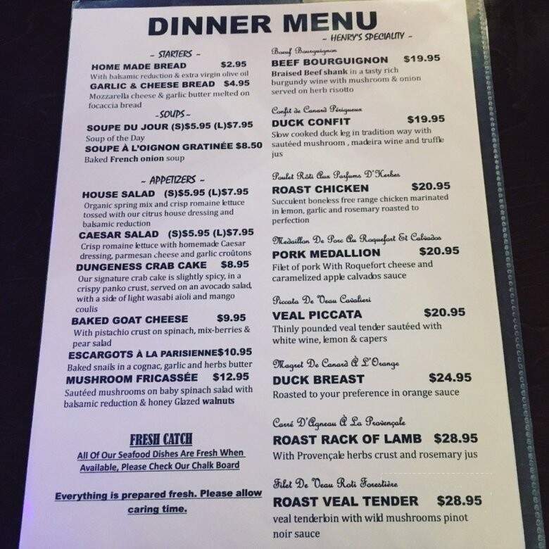 Henry's Kitchen Pasta & Grill - Port Moody, BC menu_pic