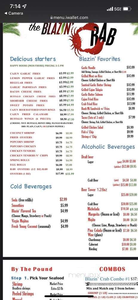 The Blazin' Crab - Redlands, CA menu_pic