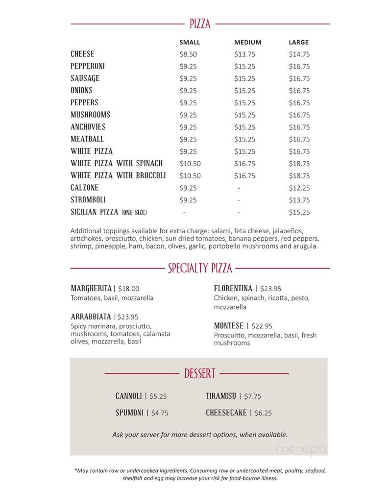 Portofino's - Indian Land, SC menu_pic