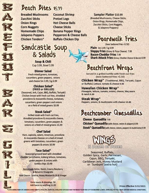 Barefoot Bar & Grill - Leechburg, PA menu_pic
