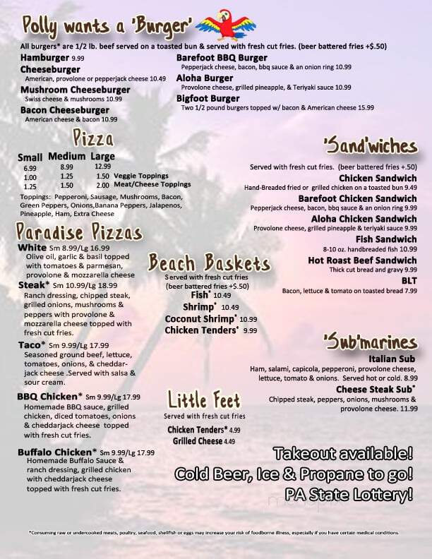 Barefoot Bar & Grill - Leechburg, PA menu_pic