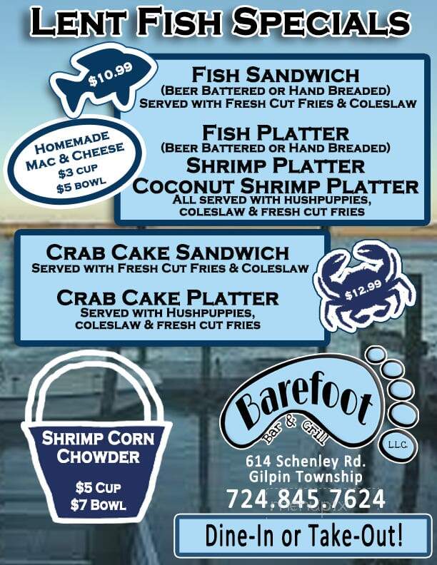 Barefoot Bar & Grill - Leechburg, PA menu_pic