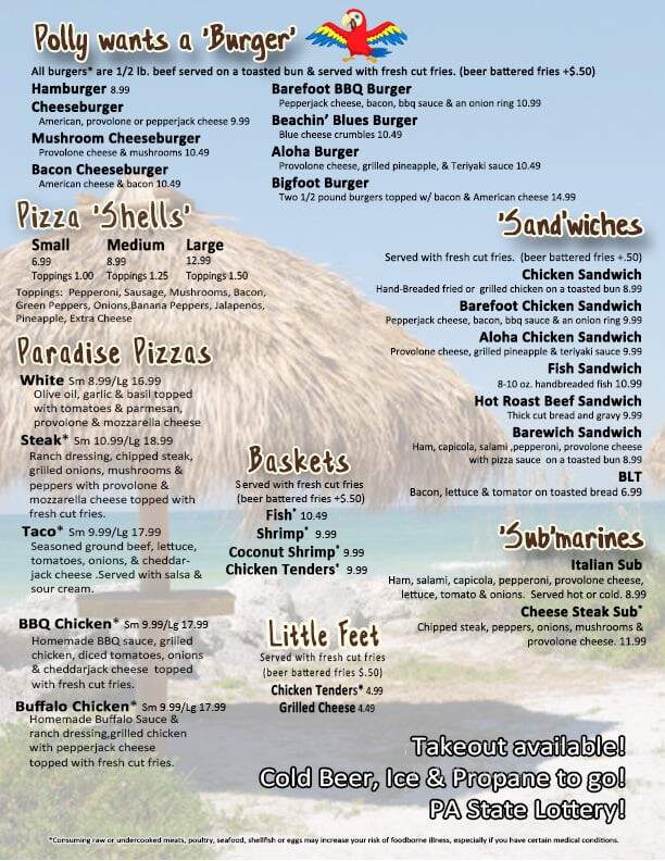 Barefoot Bar & Grill - Leechburg, PA menu_pic