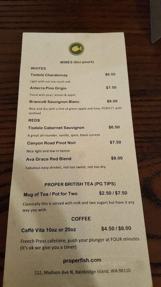 Proper Fish - Bainbridge Island, WA menu_pic