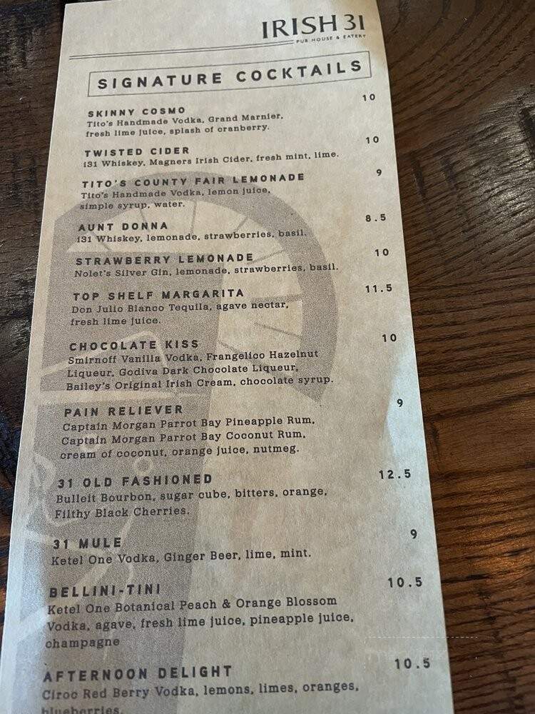 Irish 31 - Seminole, FL menu_pic