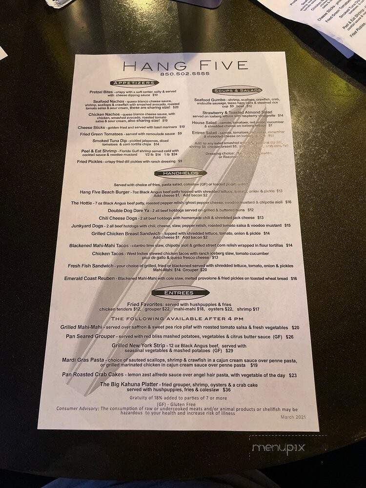 Hang Five Beach Bar & Grill - Panama City Beach, FL menu_pic