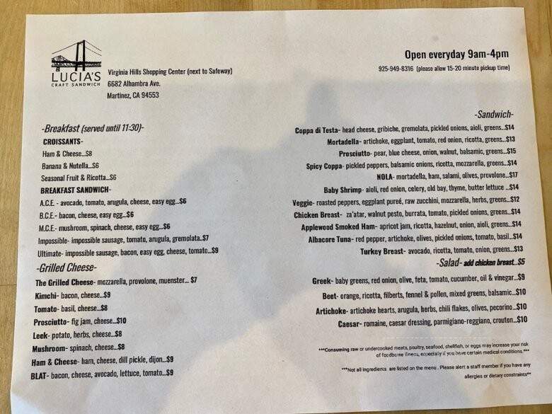 Lucia's Craft Sandwich - Martinez, CA menu_pic
