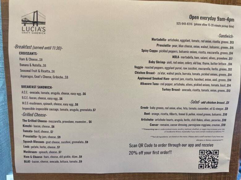 Lucia's Craft Sandwich - Martinez, CA menu_pic