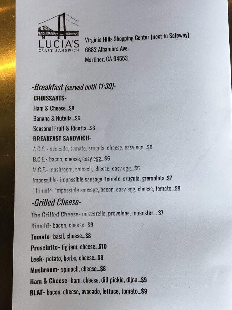 Lucia's Craft Sandwich - Martinez, CA menu_pic