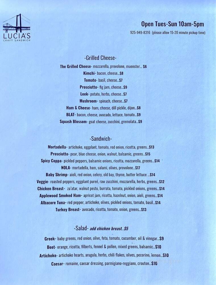 Lucia's Craft Sandwich - Martinez, CA menu_pic