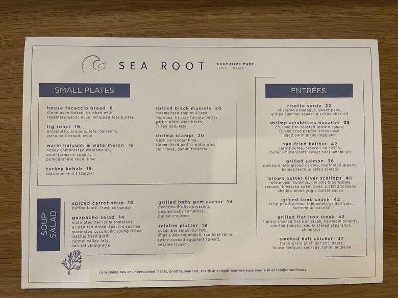 Sea Root - Monterrey, CA menu_pic