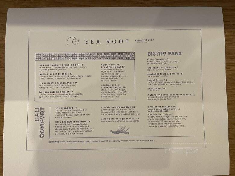 Sea Root - Monterrey, CA menu_pic