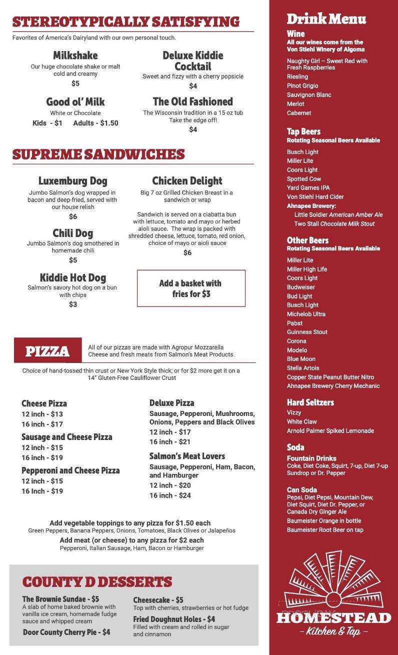 Homestead Kitchen & Tap - Algoma, WI menu_pic