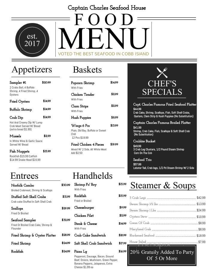 Captain Charles Seafood House - Newburg, MD menu_pic