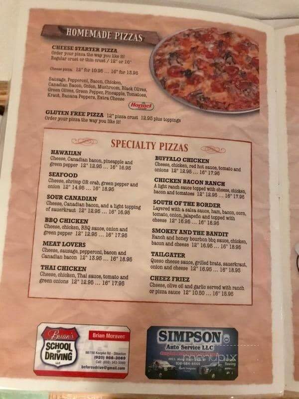 Riverrail Bar - Shiocton, WI menu_pic