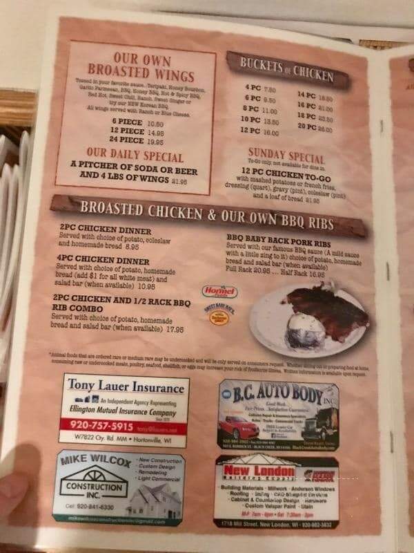 Riverrail Bar - Shiocton, WI menu_pic