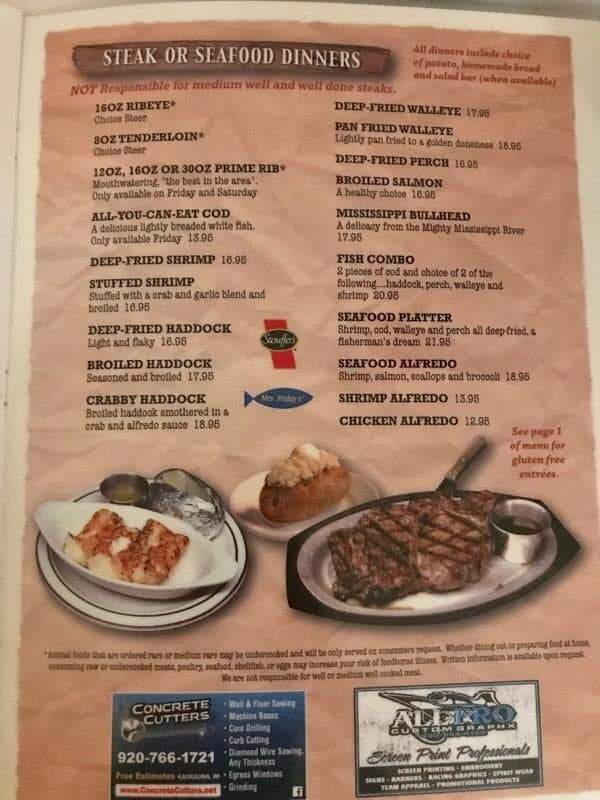 Riverrail Bar - Shiocton, WI menu_pic