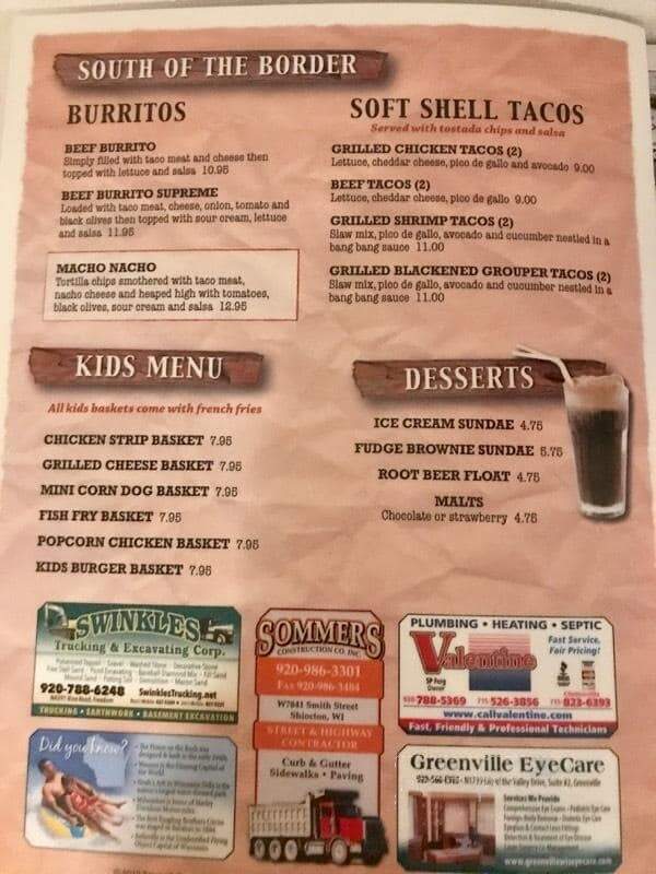 Riverrail Bar - Shiocton, WI menu_pic
