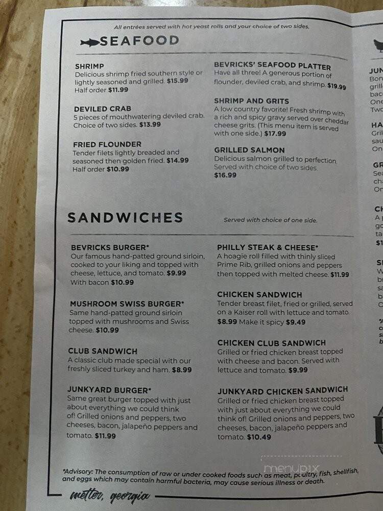 Bevricks Char House Grille - Metter, GA menu_pic