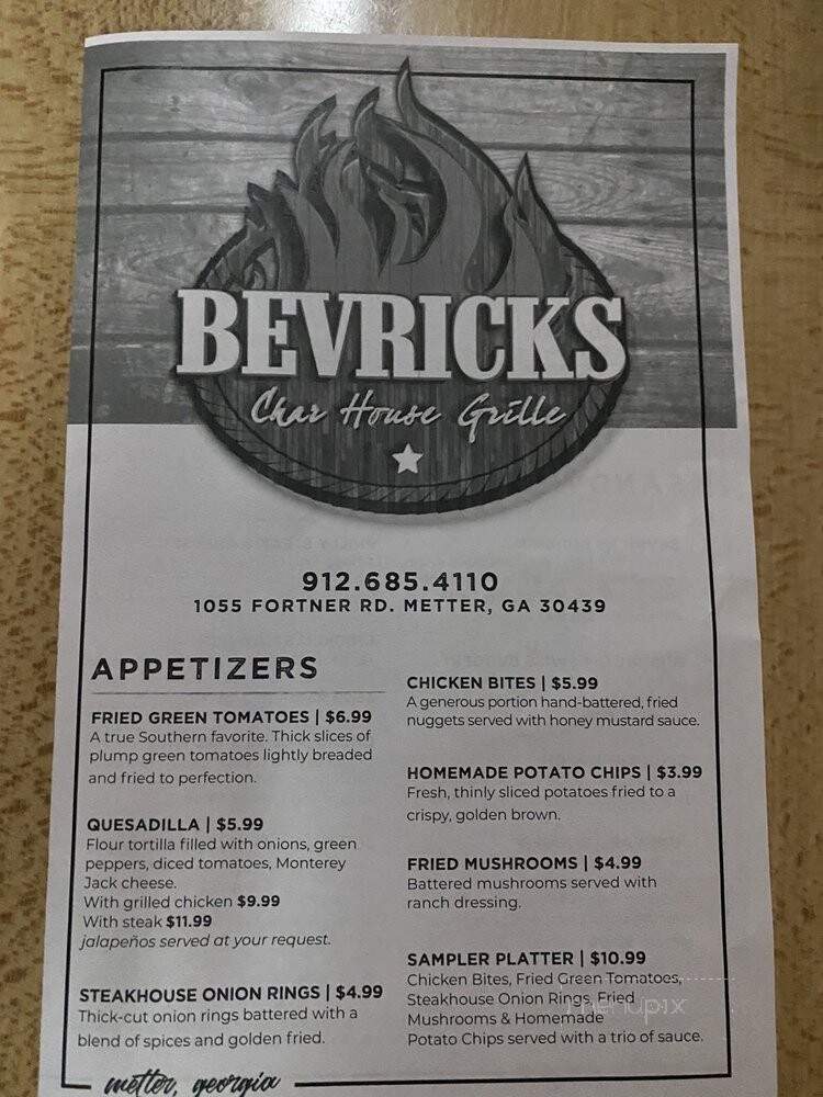 Bevricks Char House Grille - Metter, GA menu_pic