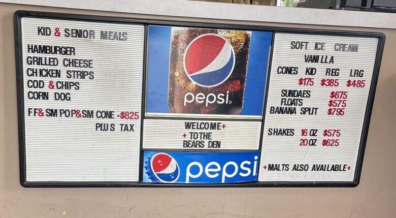 Bears Den - McCleary, WA menu_pic