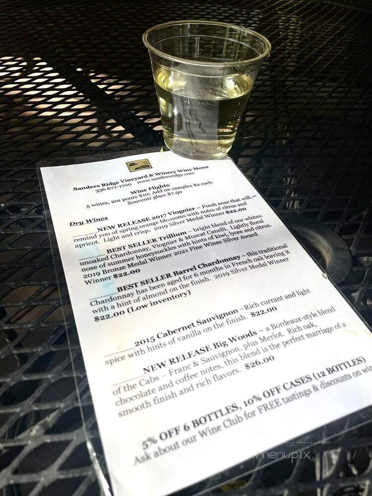 Sanders Ridge - Boonville, NC menu_pic