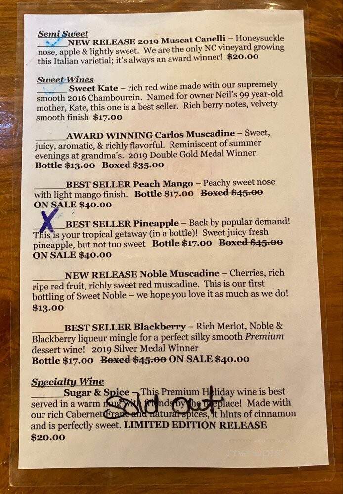 Sanders Ridge - Boonville, NC menu_pic