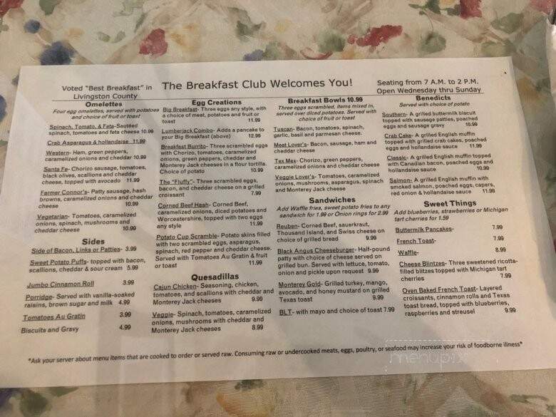 Breakfast Club - Brighton, MI menu_pic