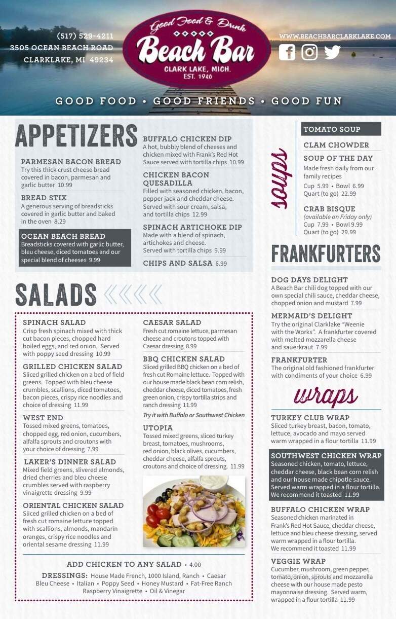 Beach Bar - Clarklake, MI menu_pic