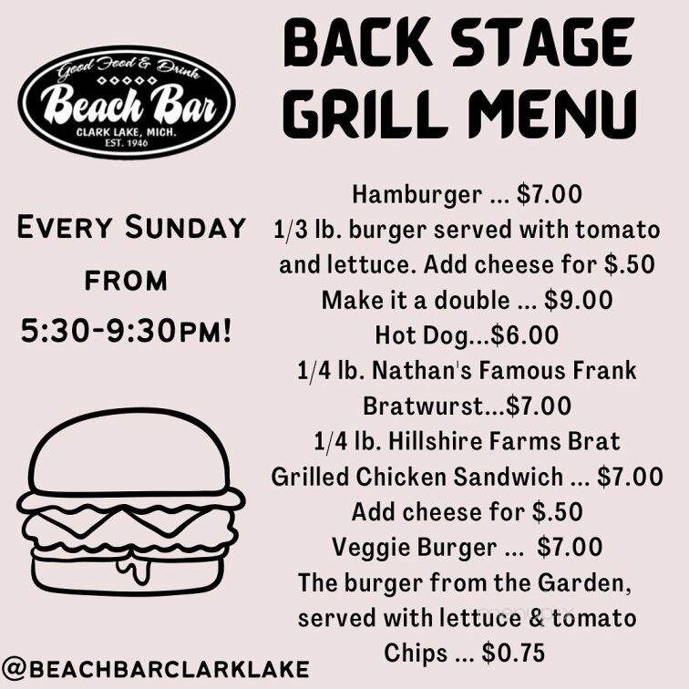 Beach Bar - Clarklake, MI menu_pic