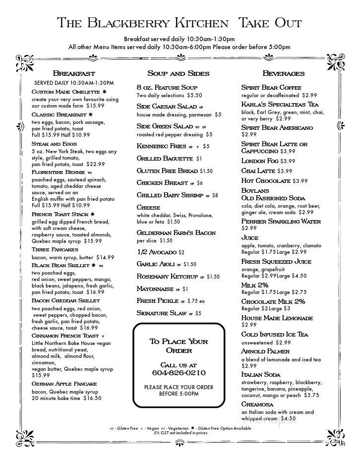Blackberry Kitchen - Mission, BC menu_pic