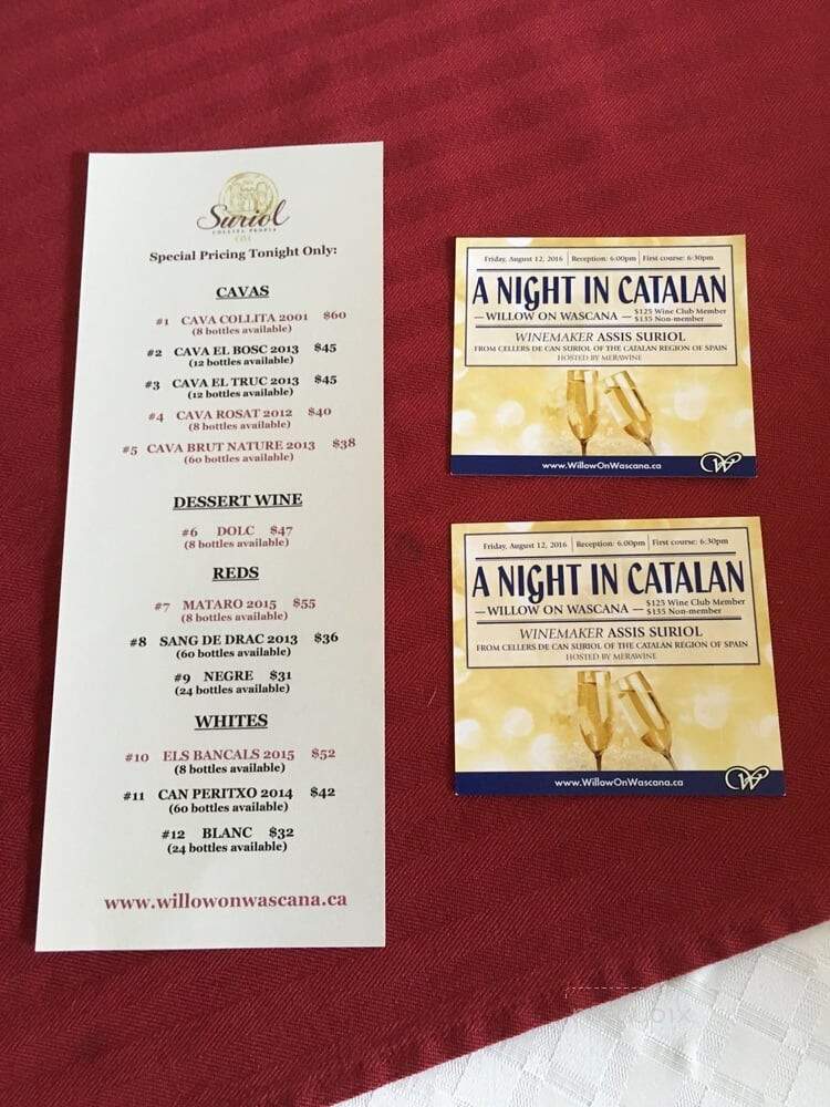 The Willow on Wascana - Regina, SK menu_pic
