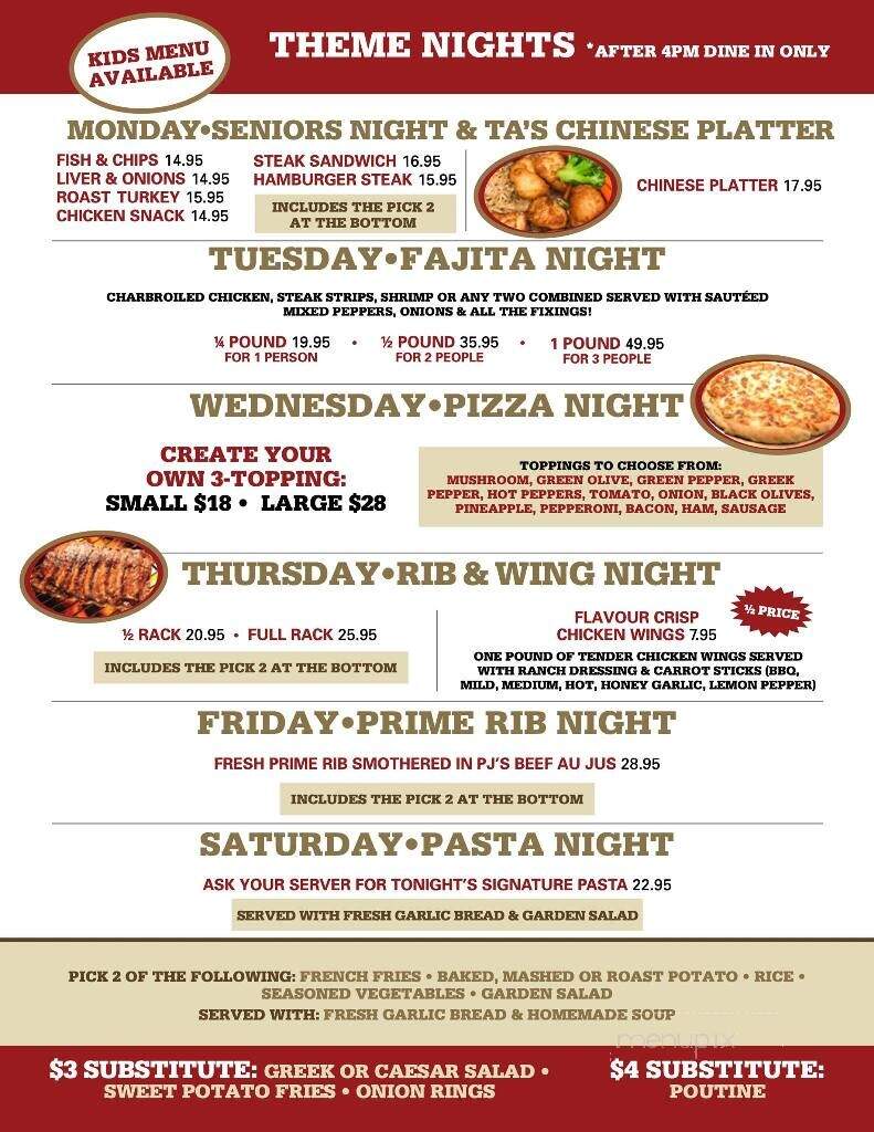 P J Restaurant Dining Lounge - Arnprior, ON menu_pic