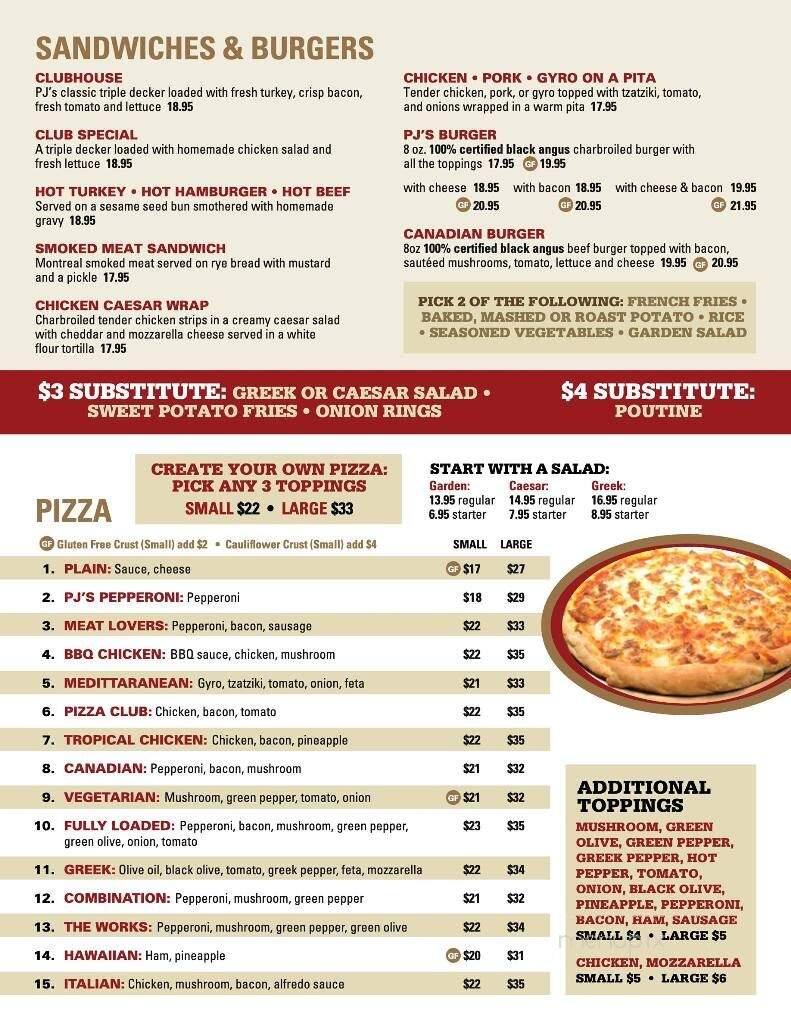 P J Restaurant Dining Lounge - Arnprior, ON menu_pic