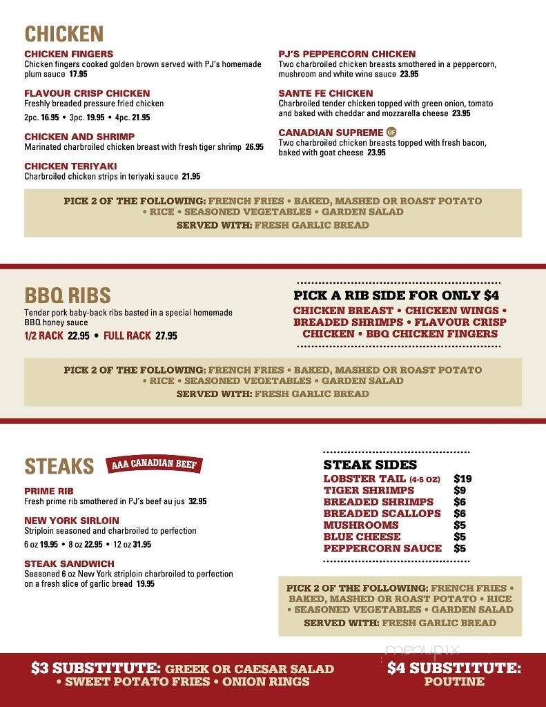 P J Restaurant Dining Lounge - Arnprior, ON menu_pic