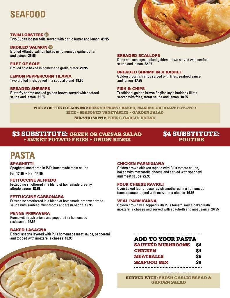 P J Restaurant Dining Lounge - Arnprior, ON menu_pic