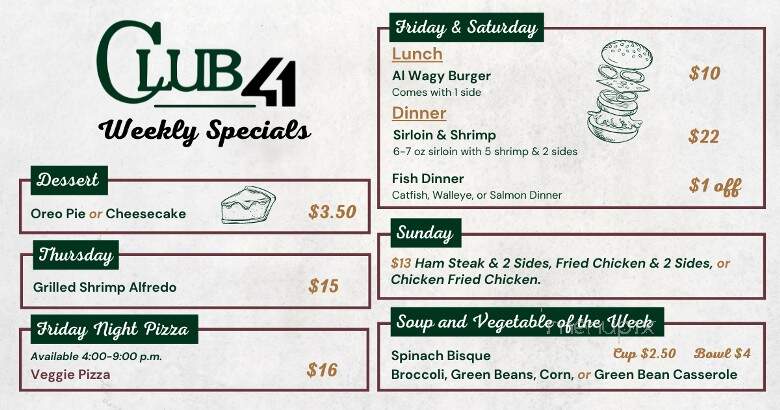 Club 41 - Saint Augustine, IL menu_pic