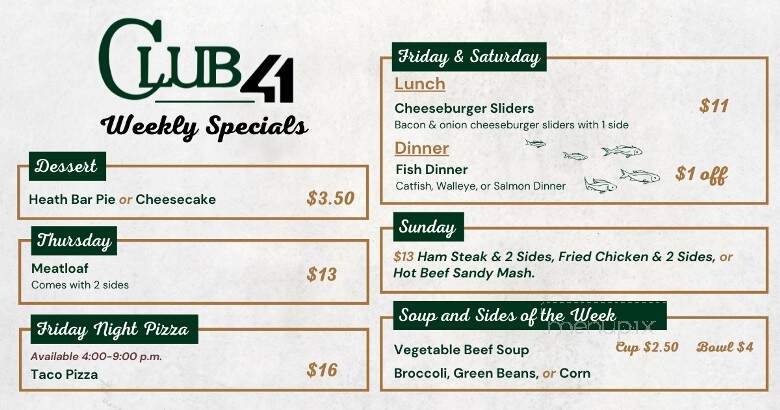 Club 41 - Saint Augustine, IL menu_pic