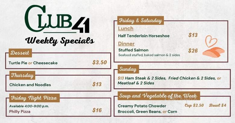 Club 41 - Saint Augustine, IL menu_pic