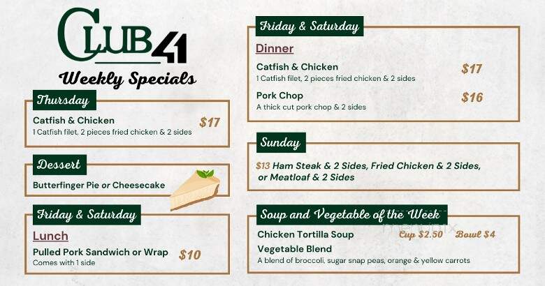 Club 41 - Saint Augustine, IL menu_pic